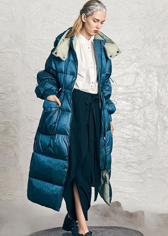 Casual Blue zippered Pockets Winter Duck Down Down Jacket - Omychic