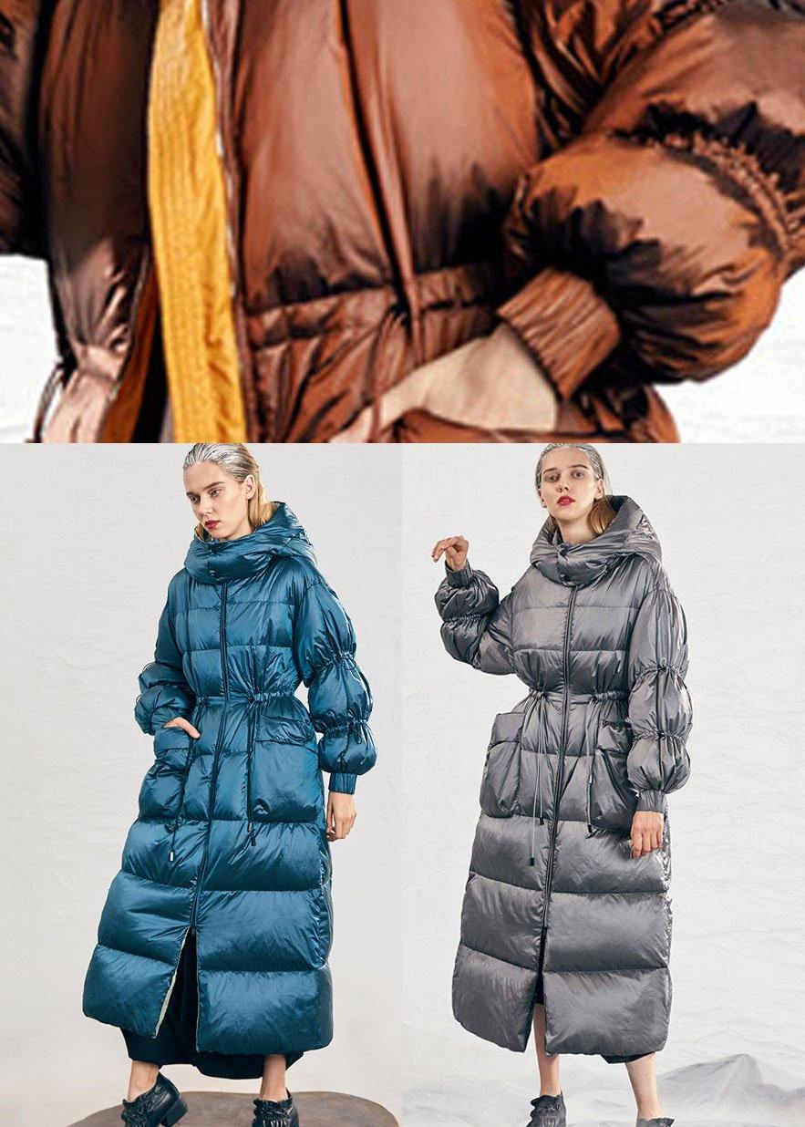 Casual Blue zippered Pockets Winter Duck Down Down Jacket - Omychic