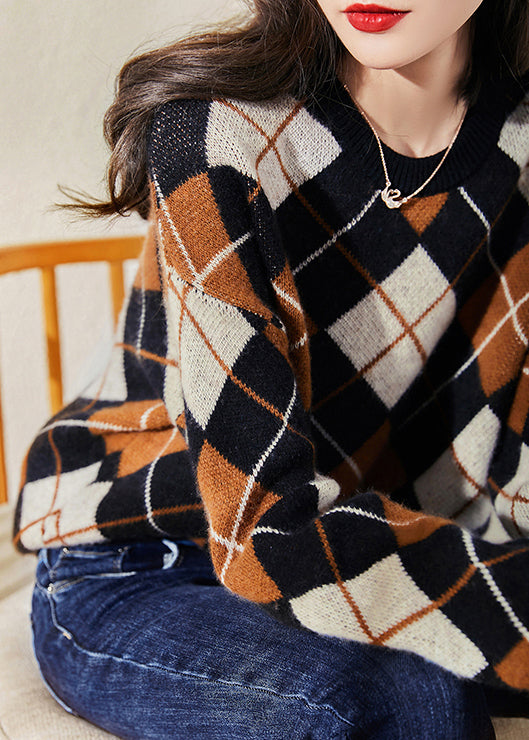 Casual Brown Coffee Colour Print Woolen Knit Sweatshirts Long Sleeve