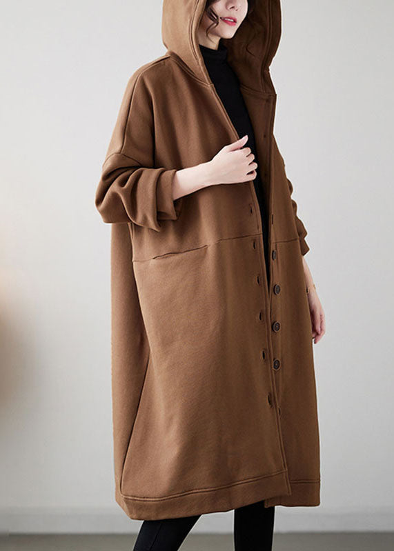 Casual Camel Button Warm Fleece Thick Hoodie Maxi Coat Winter