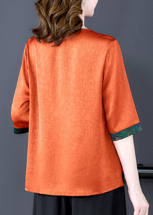 Casual Caramel O-Neck low high design Silk Tops Half Sleeve