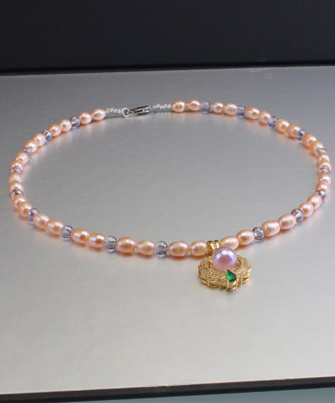 Casual Champagne Sterling Silver Pearl Crystal Charm Bracelet
