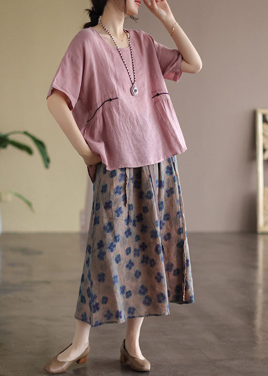 Casual Coffee Print Patchwork Linen Skirts Spring