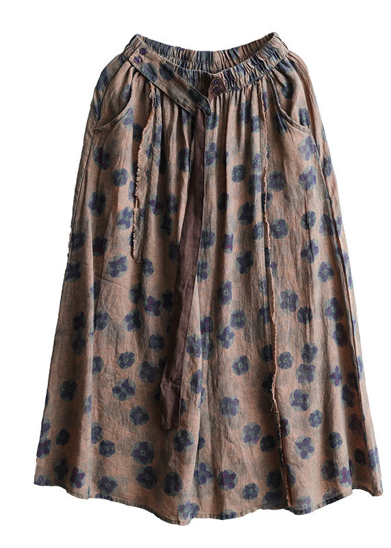 Casual Coffee Print Patchwork Linen Skirts Spring