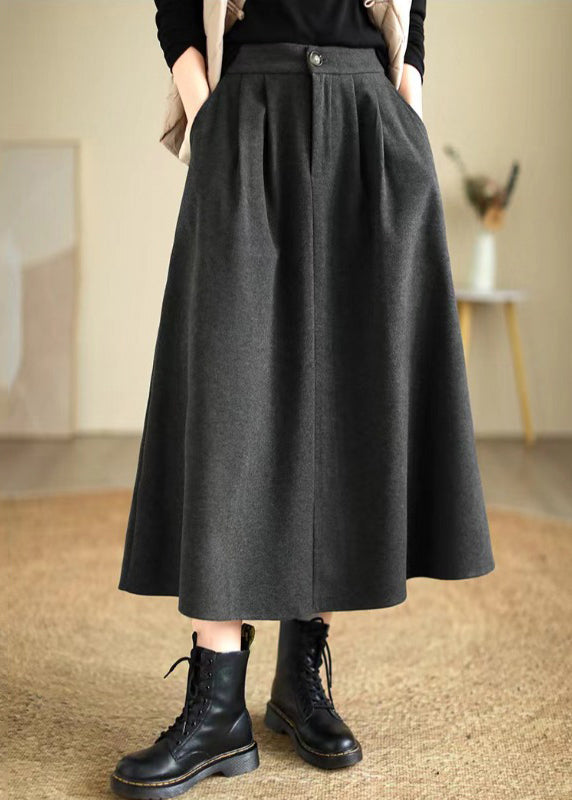 Casual Dull Grey Elastic Waist Thick Woolen Skirts Spring