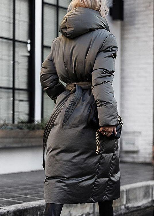 Casual Green Loose Thick tie waist Winter Duck Down down coat - Omychic