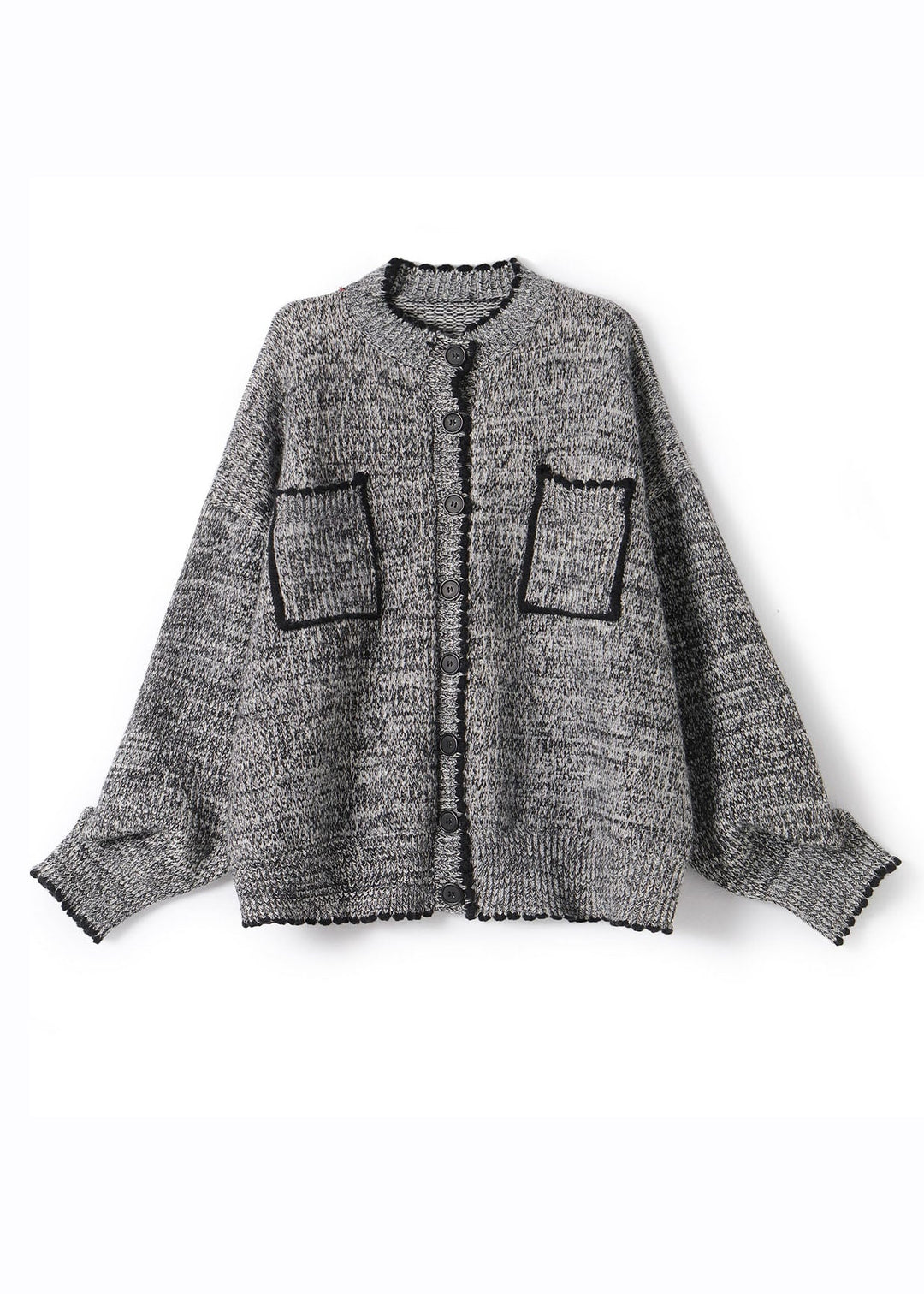 Casual Grey O-Neck Patchwork Button Cotton Knit Cardigans Fall