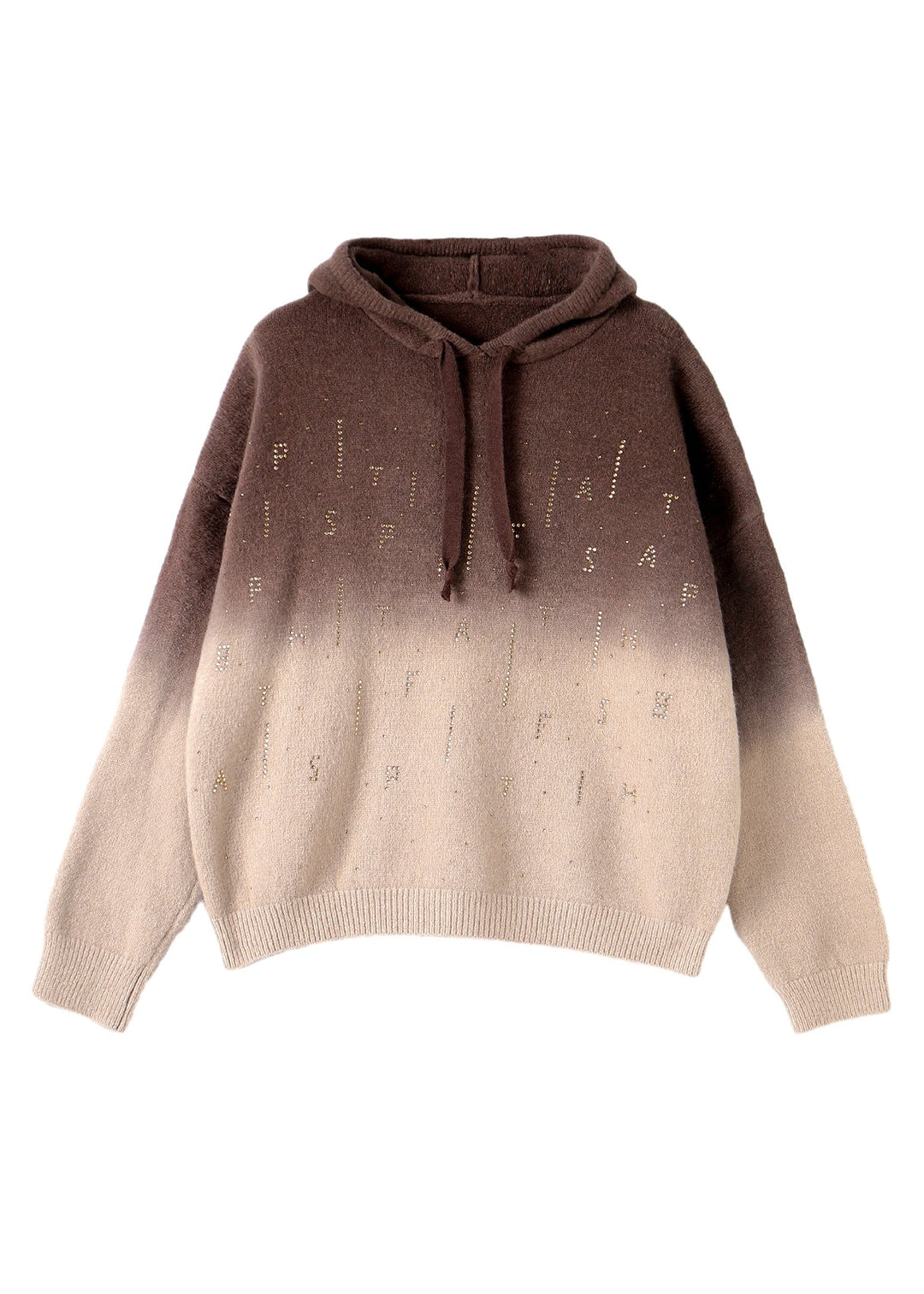 Casual Khaki Hooded Gradient Color Knit Sweatshirts Top Winter
