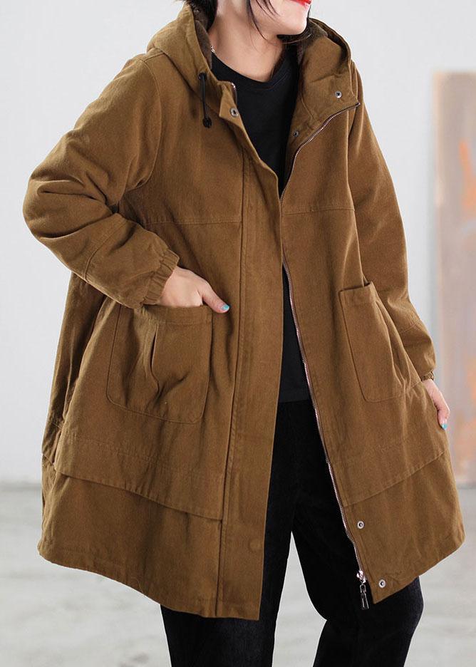 Casual Khaki drawstring Pockets Cotton Filled Parka Winter - Omychic