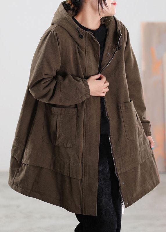 Casual Khaki drawstring Pockets Cotton Filled Parka Winter - Omychic