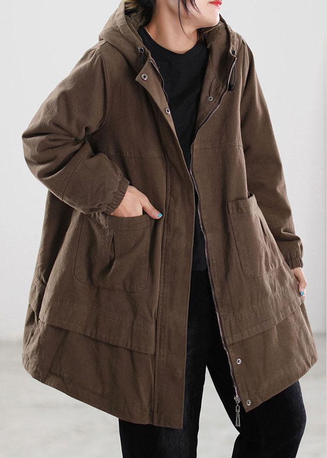 Casual Khaki drawstring Pockets Cotton Filled Parka Winter - Omychic