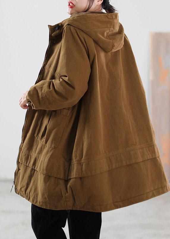 Casual Khaki drawstring Pockets Cotton Filled Parka Winter - Omychic