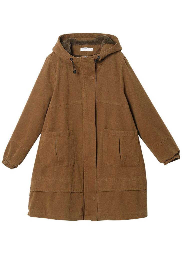 Casual Khaki drawstring Pockets Cotton Filled Parka Winter - Omychic