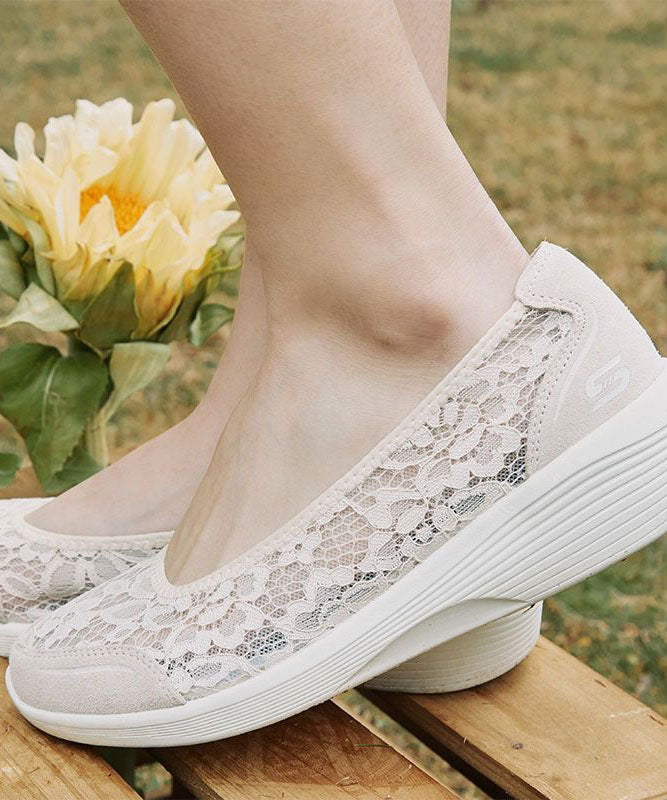 Casual Lace Wedge Heels White Women Splicing Suede