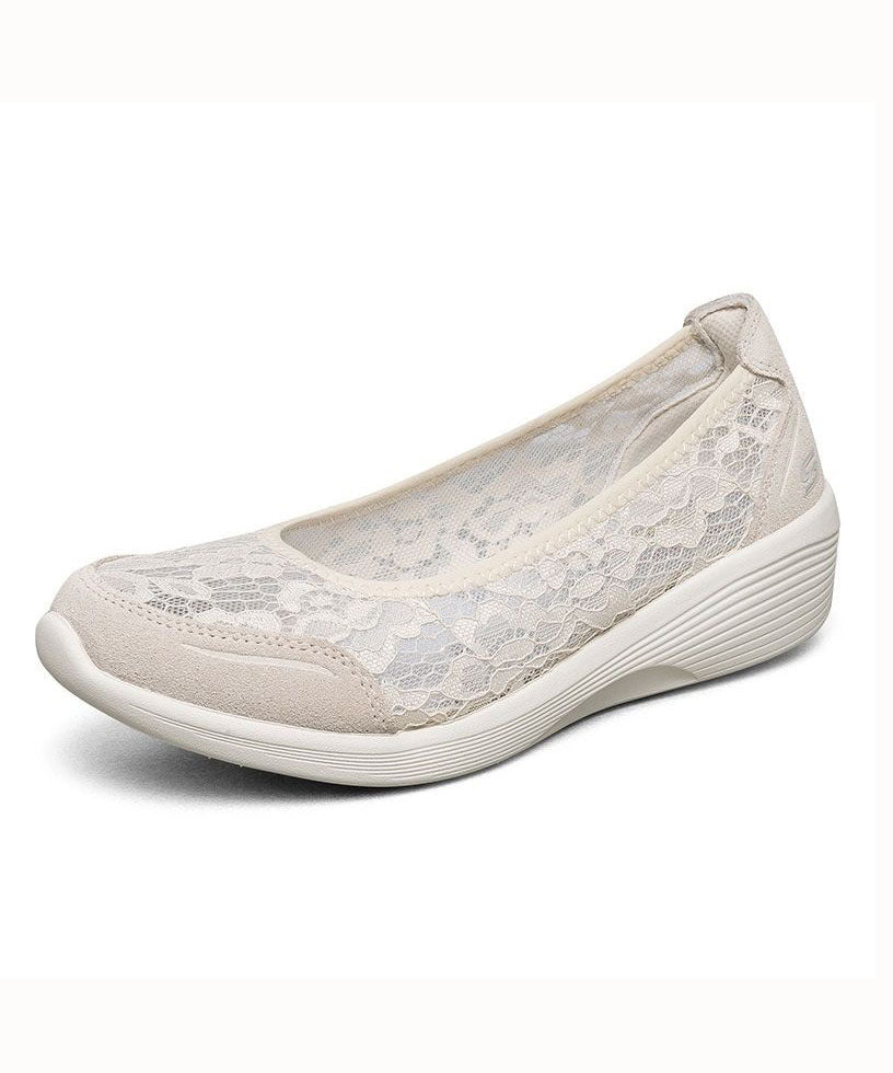 Casual Lace Wedge Heels White Women Splicing Suede