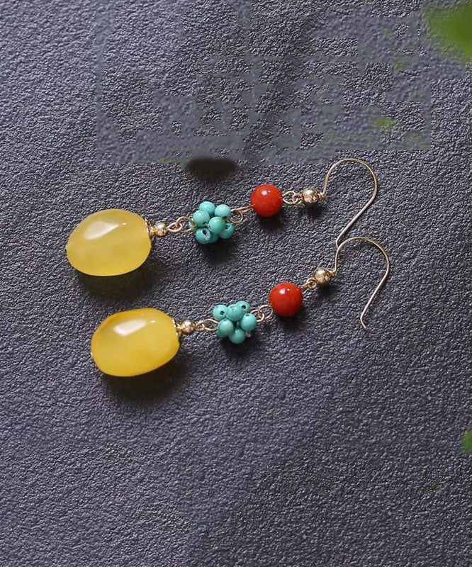 Casual Multi 14K Gold Turquoise Agate Amber Honey Wax Drop Earrings