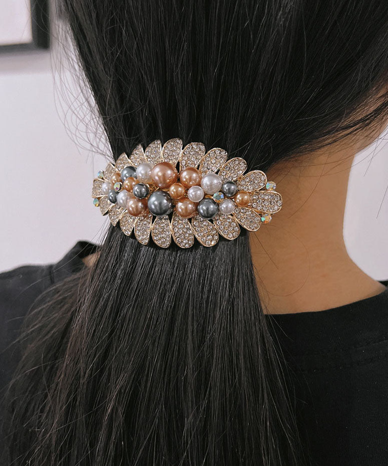 Casual Multicolour Zircon Pearl Floral Hairpin