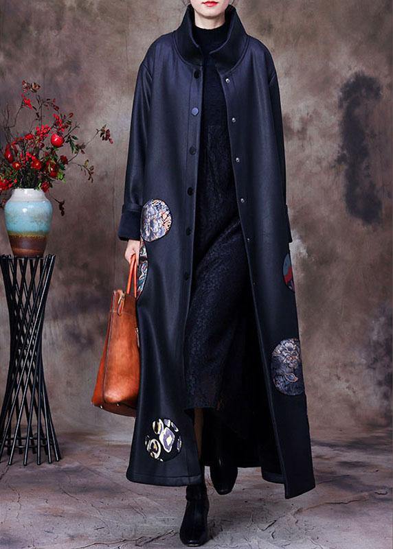 Casual Navy Button Print Patchwork Winter Coat Outwear - Omychic