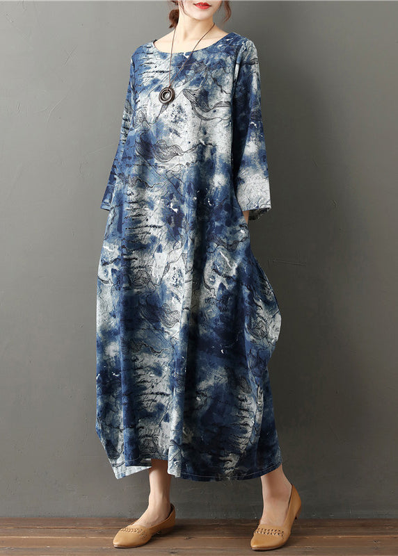 Casual O-Neck Print Cozy Vacation Long Dresses