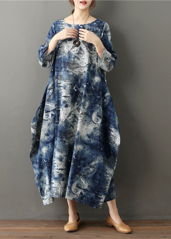 Casual O-Neck Print Cozy Vacation Long Dresses