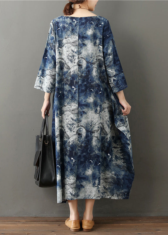 Casual O-Neck Print Cozy Vacation Long Dresses