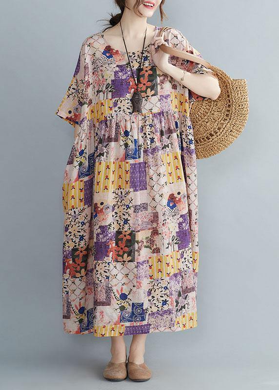 Casual O-Neck Retro Print Summer Sundress Half Sleeve - Omychic