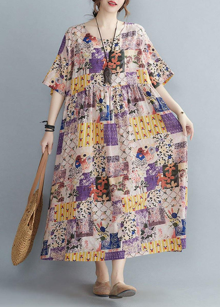 Casual O-Neck Retro Print Summer Sundress Half Sleeve - Omychic