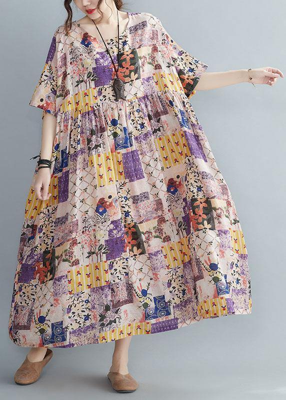 Casual O-Neck Retro Print Summer Sundress Half Sleeve - Omychic