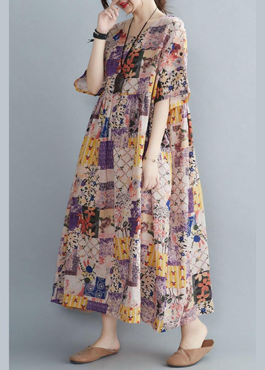 Casual O-Neck Retro Print Summer Sundress Half Sleeve - Omychic