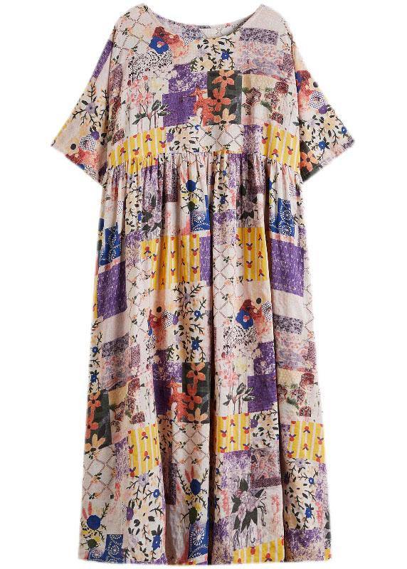 Casual O-Neck Retro Print Summer Sundress Half Sleeve - Omychic