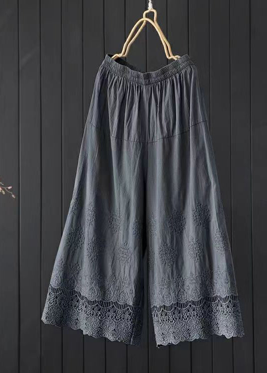 Casual Orange Embroidered Lace Patchwork Cotton Crop Pants Summer