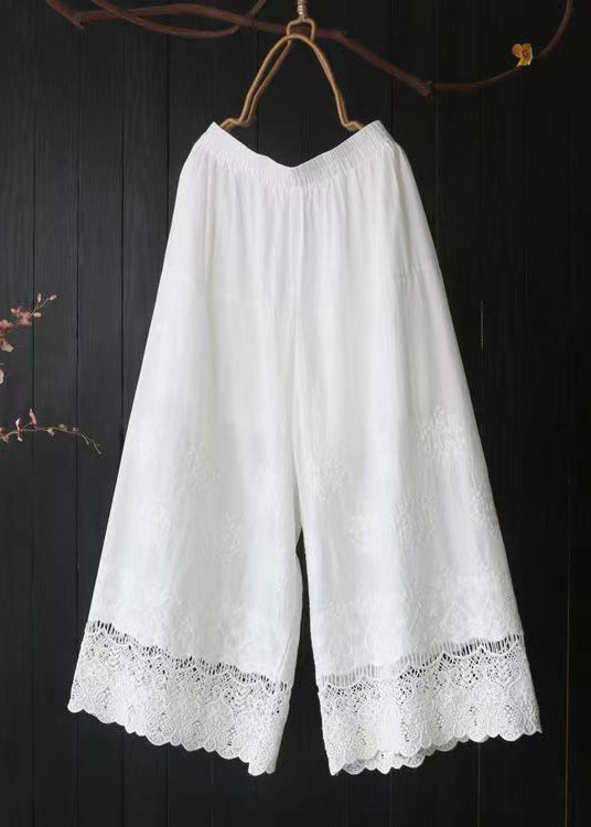 Casual Orange Embroidered Lace Patchwork Cotton Crop Pants Summer