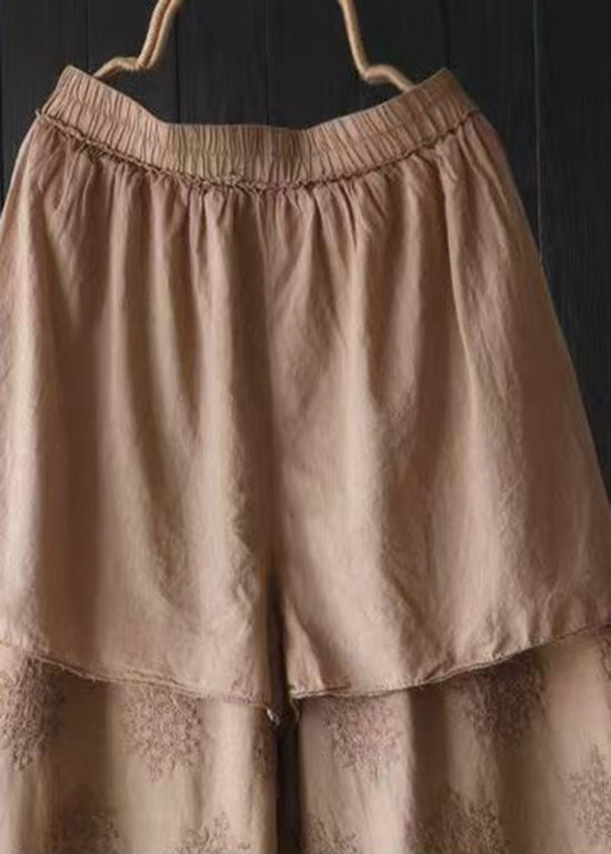 Casual Orange Embroidered Lace Patchwork Cotton Crop Pants Summer