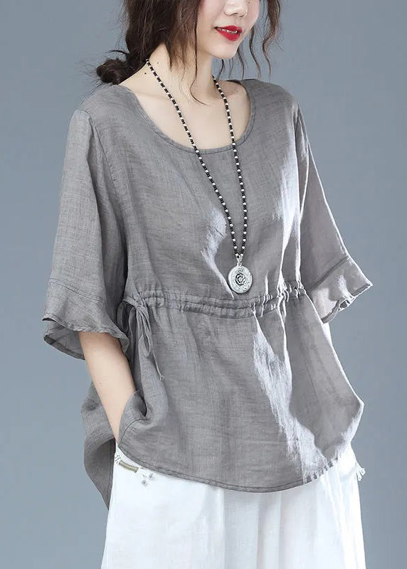 Casual Orange O Neck Drawstring Patchwork Cotton T Shirt Half Sleeve