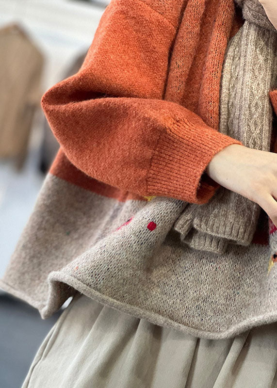 Casual Orange O-Neck Oversized Cartoon Print Knitted Tops