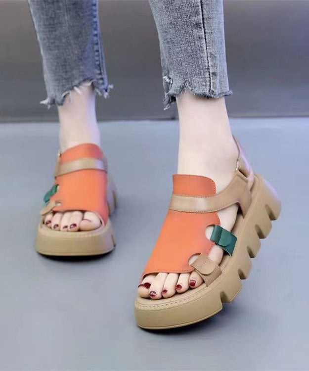 Casual Orange Peep Toe Buckle Strap Splicing Platform Sandals