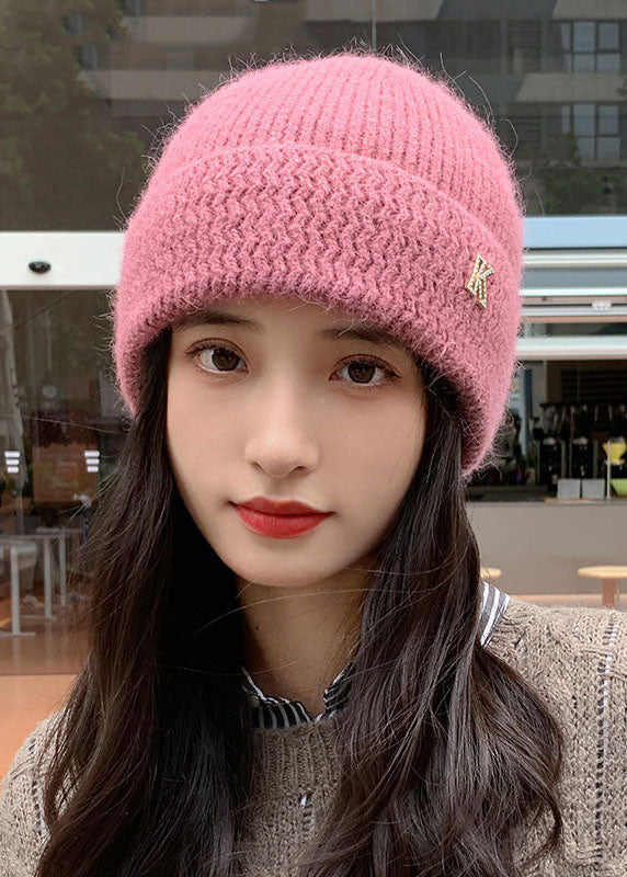 Casual Pink Cashmere Thick Knitted Cotton Bonnie Hat