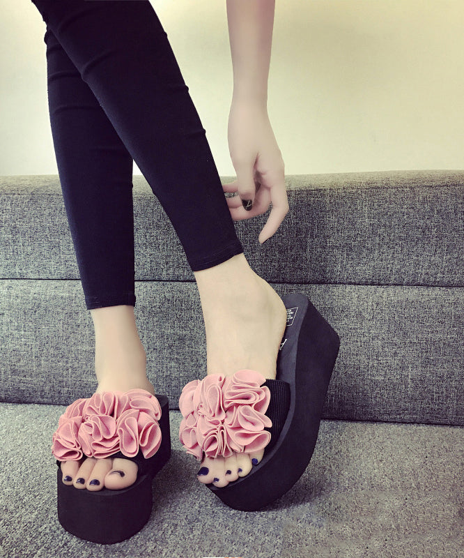 Casual Pink Flower Breathable Mesh Platform Slide Sandals - Omychic