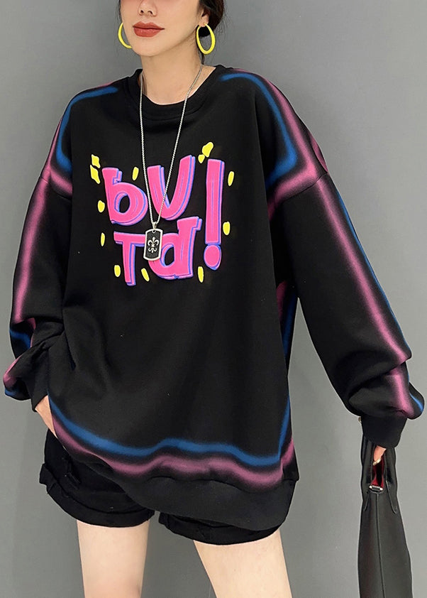 Casual Pink O Neck Letter Printing Patchwork Cotton Sweatshirt Fall