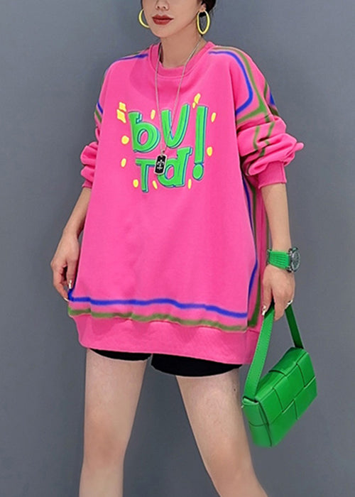 Casual Pink O Neck Letter Printing Patchwork Cotton Sweatshirt Fall