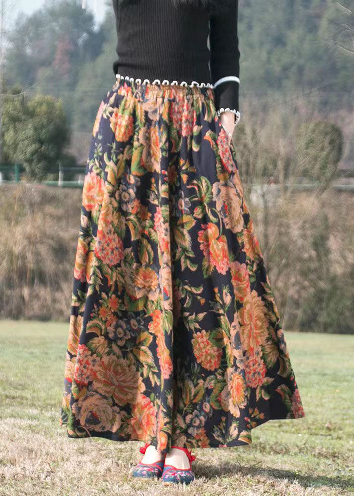 Casual Print Wrinkled Elastic Waist Maxi Skirt