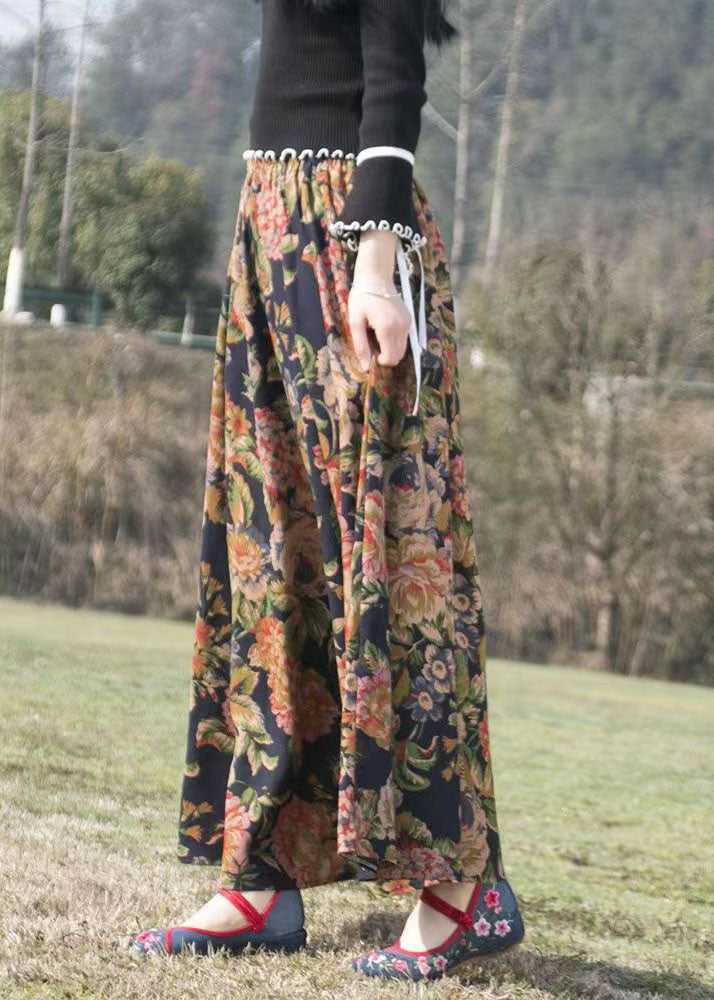 Casual Print Wrinkled Elastic Waist Maxi Skirt