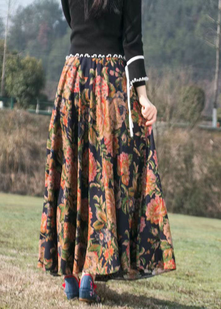 Casual Print Wrinkled Elastic Waist Maxi Skirt
