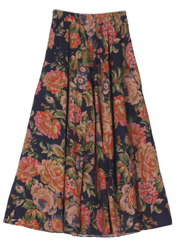 Casual Print Wrinkled Elastic Waist Maxi Skirt