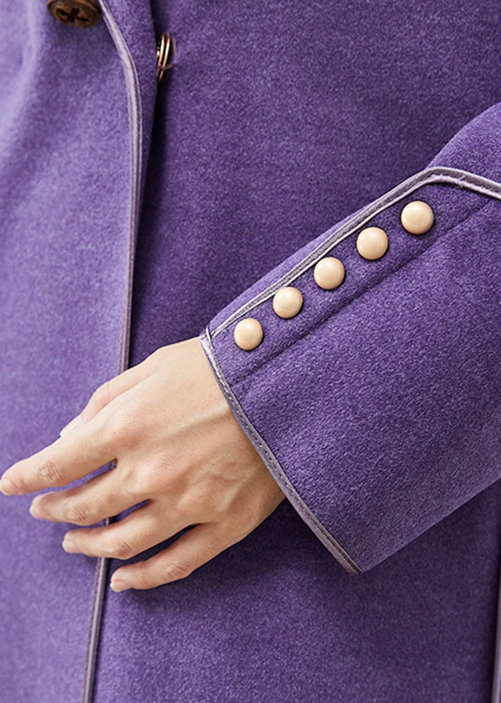 Casual Purple Peter Pan Collar Tie Waist Woolen Coats Fall
