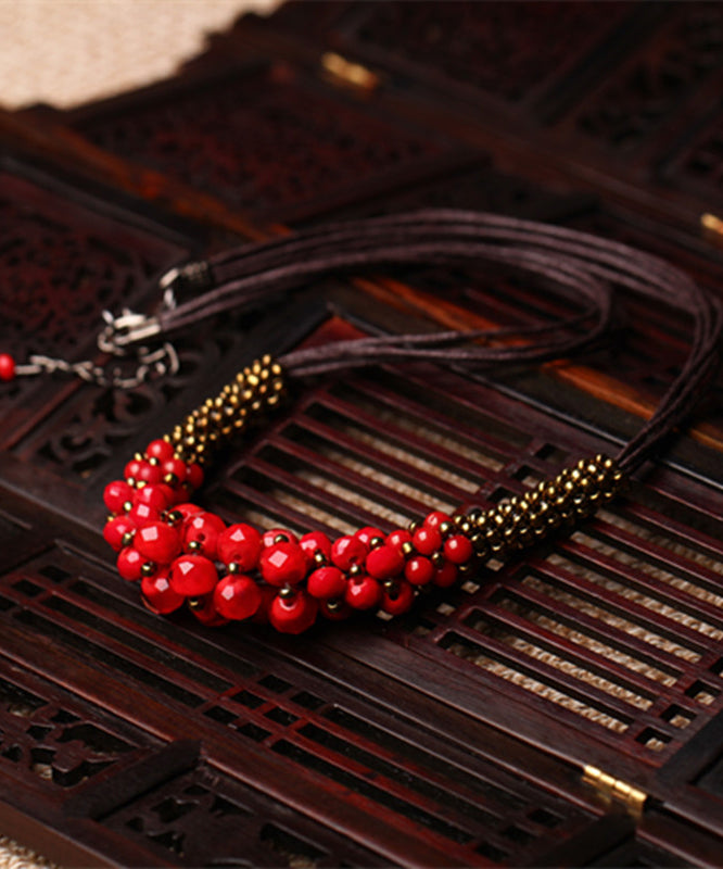 Casual Red Pearl Gratuated Bead Necklace