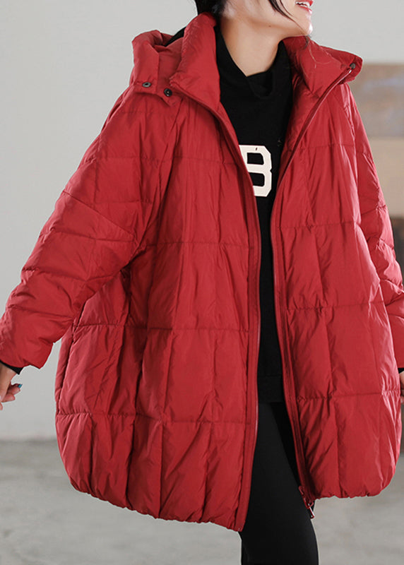 Casual Red Zippered Button Removable Duck Down Coat Winter