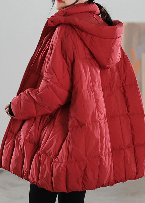 Casual Red Zippered Button Removable Duck Down Coat Winter