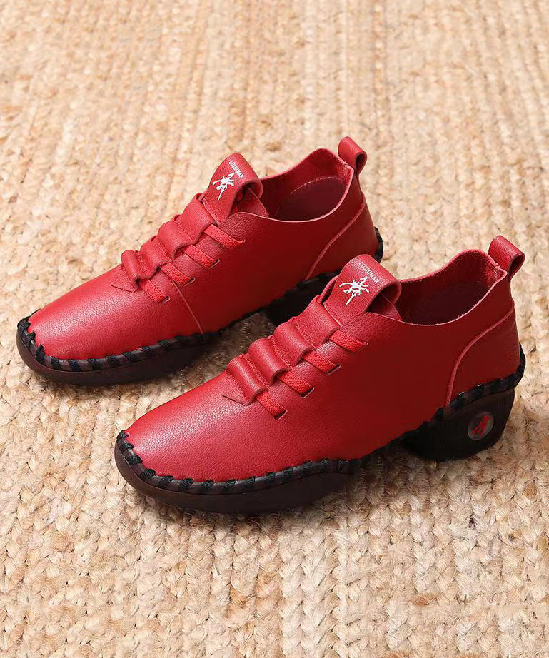 Casual Soft Splicing Chunky Red Cowhide Leather Dance Shoes