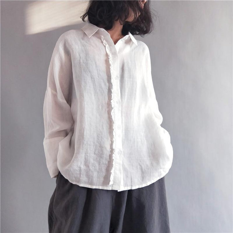 Casual Solid Loose Agaric Lace Splicing Shirt - Omychic